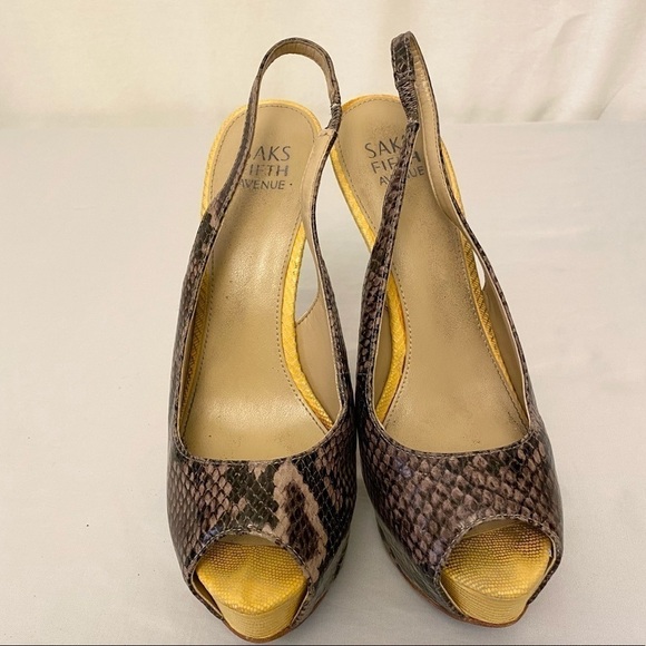 SAKS FIFTH AVENUE Platform Snakeskin Print Heels - Picture 3 of 11